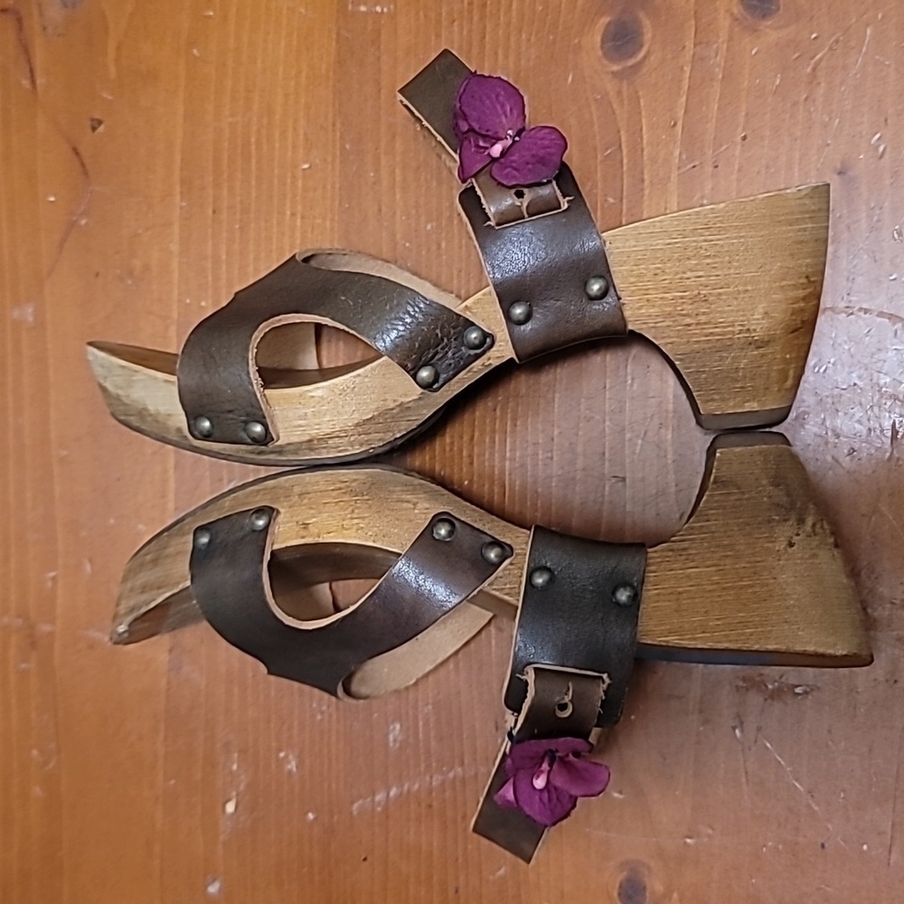 VINTAGE DIESEL‎ WOMEN'S BROWN LEATHER AND WOOD BLOCK HEEL SANDAL SZ 6 - Picture 5 of 9